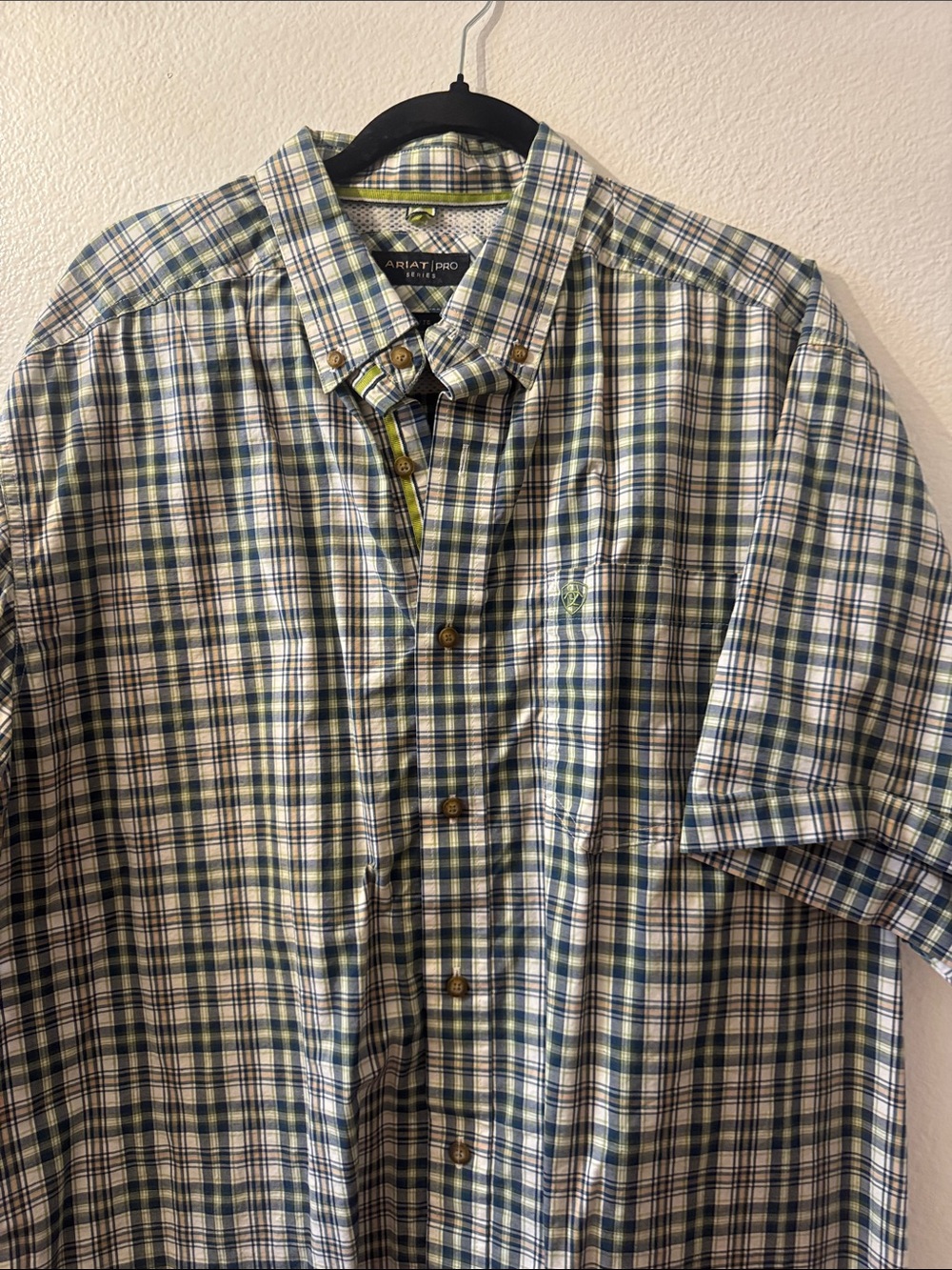 Ariat Short-Sleeve Plaid Button-Down Shirt in Blue and Green